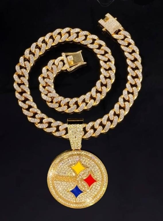 Pittsburgh Steelers Iced Out Medallion Pendant and Cuban Link Chain