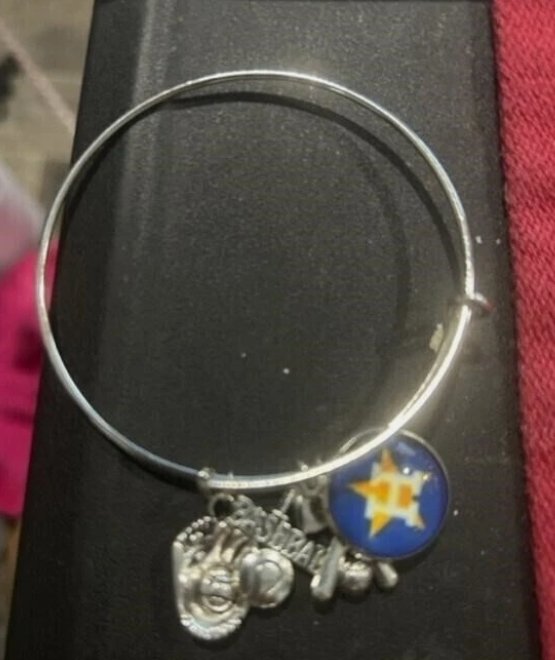 Houston Astros Themed Silver-Tone Charm Bangle Bracelet