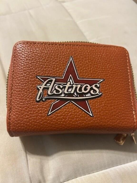 Houston Astros Zip-Around Wallet in Orange Pebbled Faux Leather
