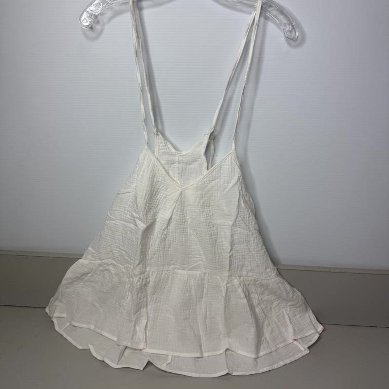 White Cotton Gauze Tiered Tie-Strap Mini Dress