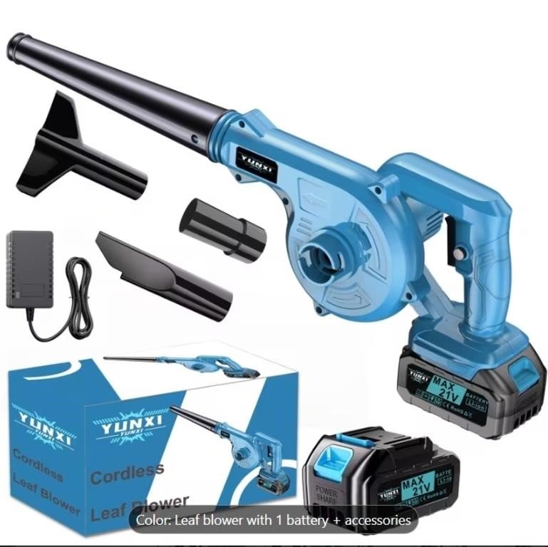 Yunxi Cordless 21V Leaf Blower With Battery and Accessories
