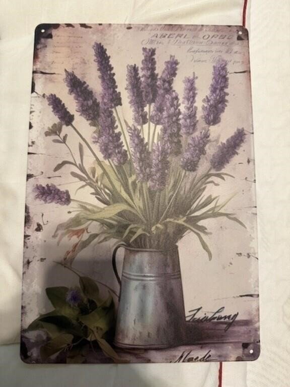 Lavender in Galvanized Pitcher Decorative Metal Wall Sign