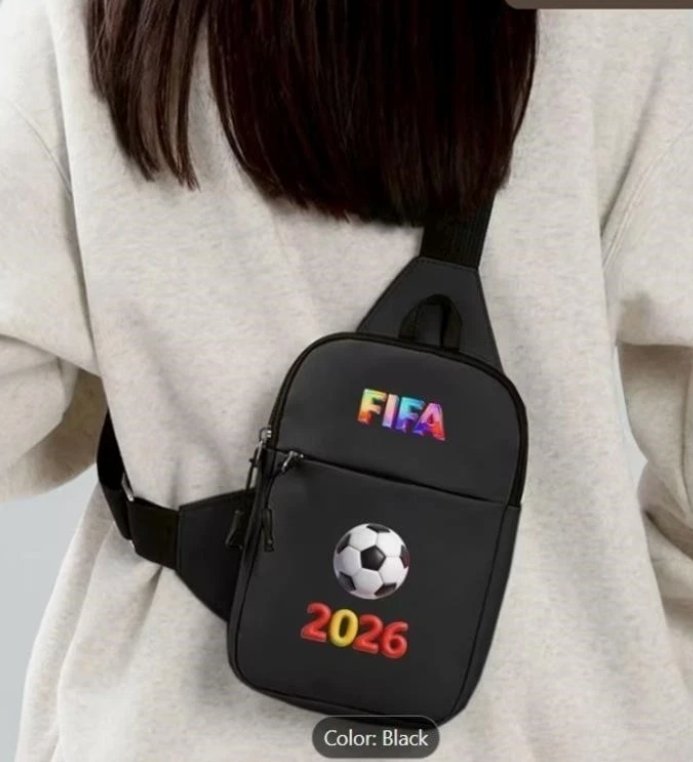 Black Nylon Crossbody Sling Bag With Soccer FIFA 2026 Print