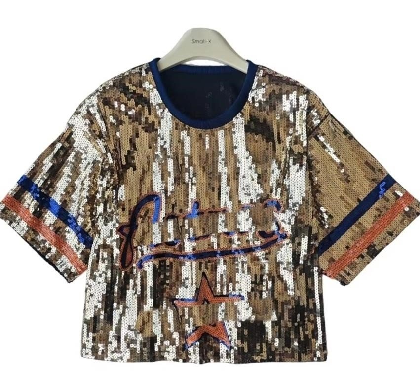 Houston Astros Sequined Cropped Jersey Top, One Size