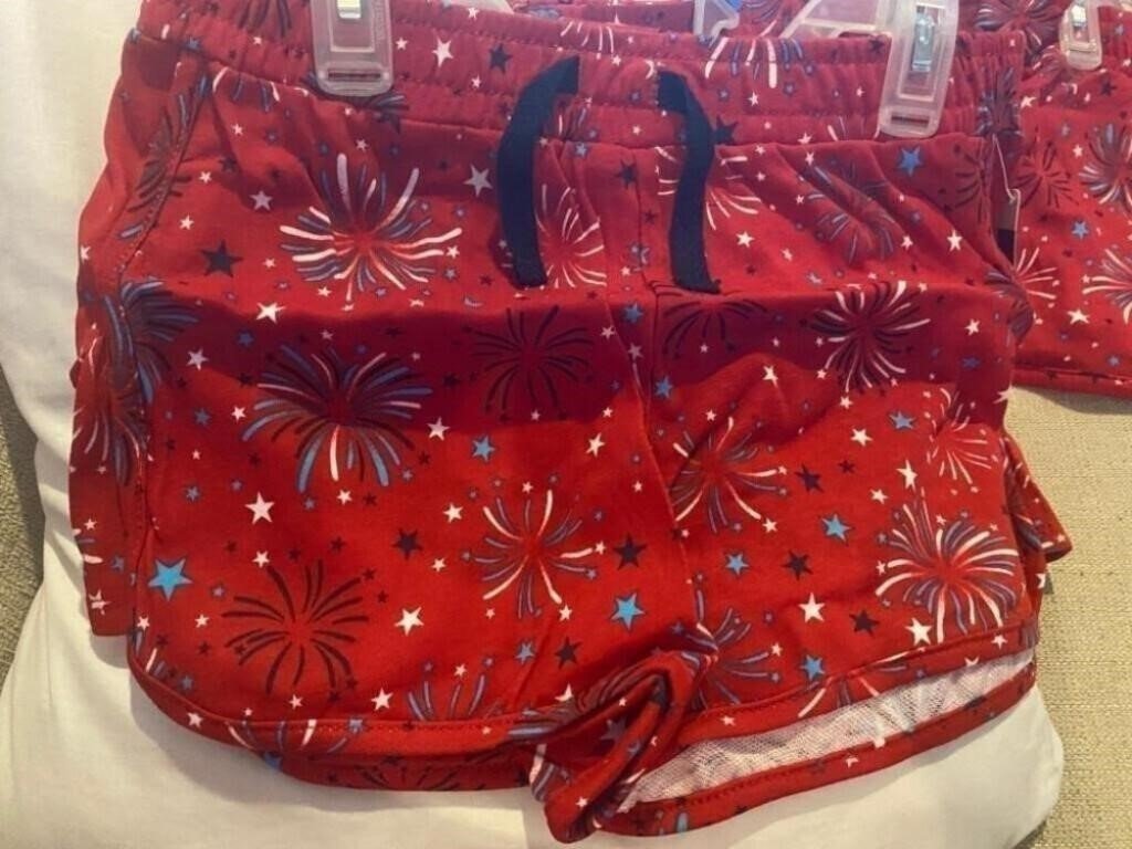 Red Patriotic Firework Print Lounge Shorts With Drawstring Medium