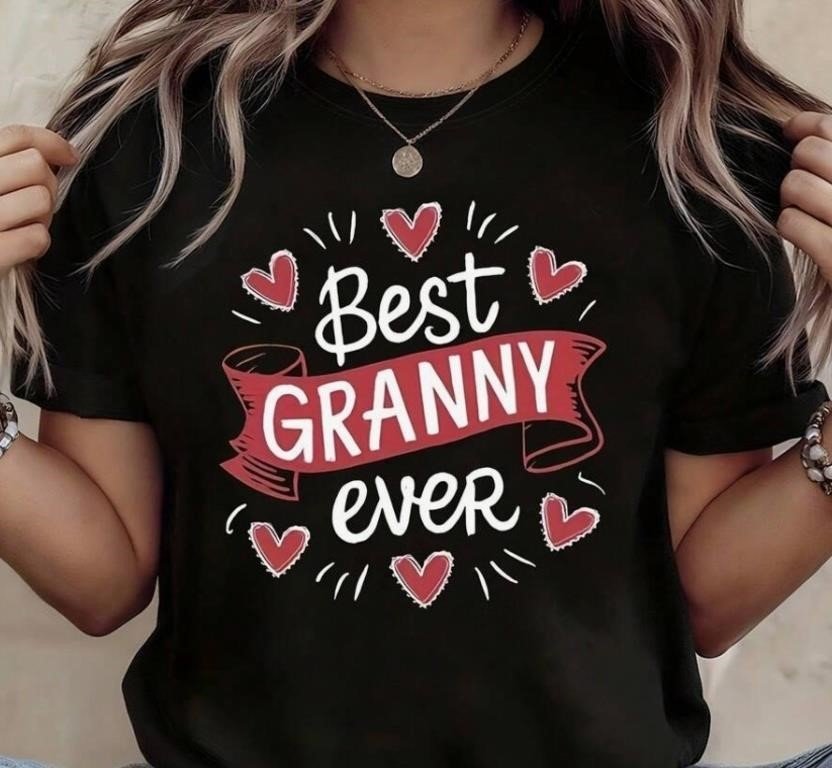 Black Crew-Neck T-Shirt With Best Granny Ever Graphic Size XL