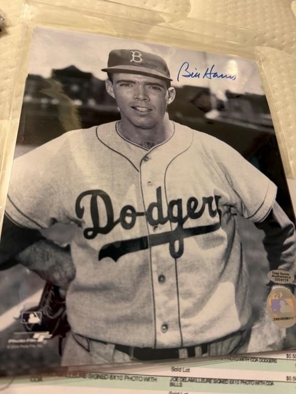 Brooklyn Dodgers Bill Harris Autographed 8x10 w/COA