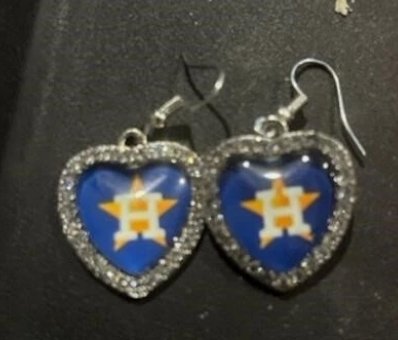 Houston Astros Rhinestone Heart Drop Earrings