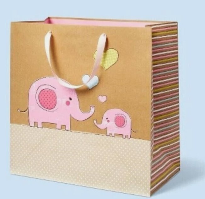 4PCS Large Elephants on Kraft Baby Shower Gift Bag