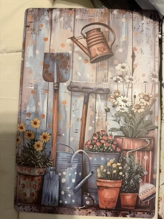 Garden Tools and Watering Cans Printed Metal Wall Sign