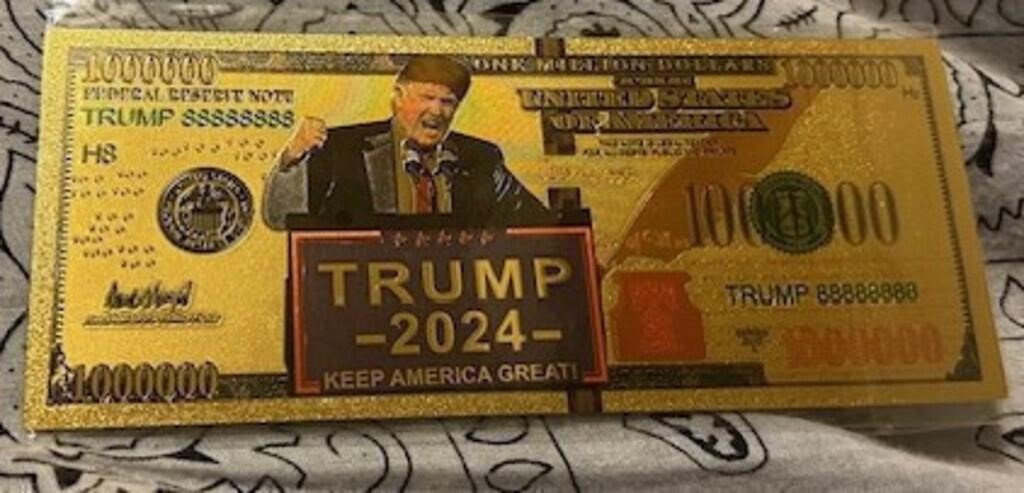 Gold Foil Trump 2024 Novelty Million Dollar Notes