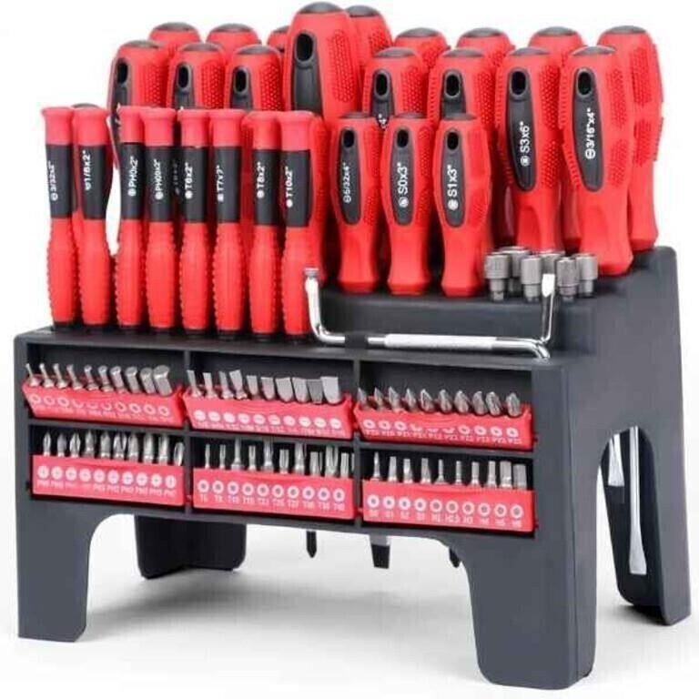 100pcs Premium Cr-V Magnetic Screwdriver Set with Durable Plastic Racking Bin