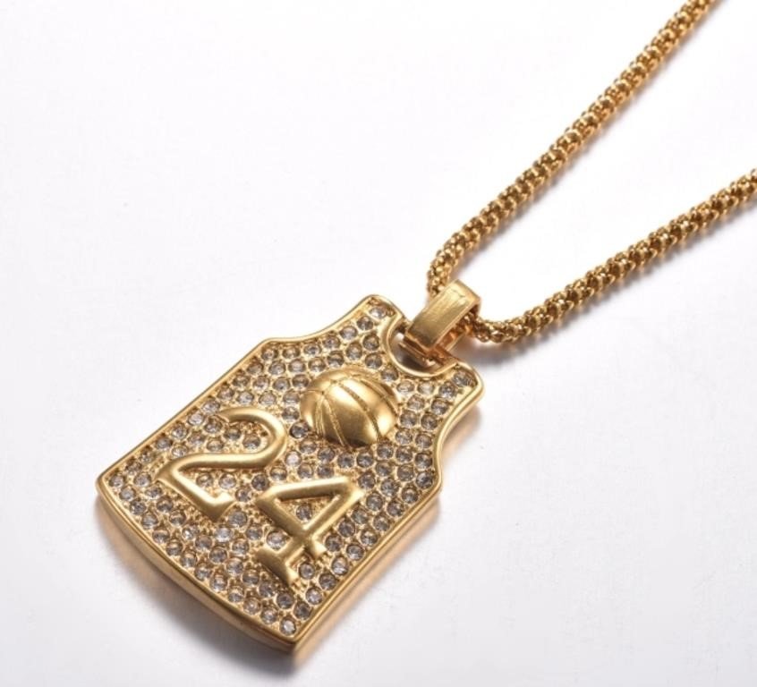 Number 24 Basketball Jersey Rhinestone Pendant Necklace for Kobe Bryant Los Angeles Lakers