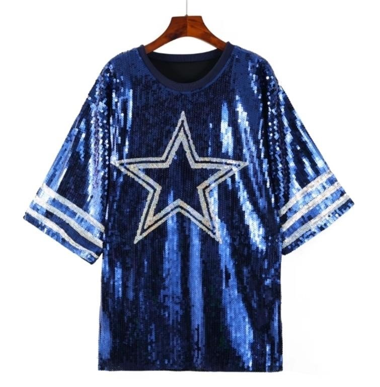 Dallas Cowboys Blue Sequin Jersey Top, One Size