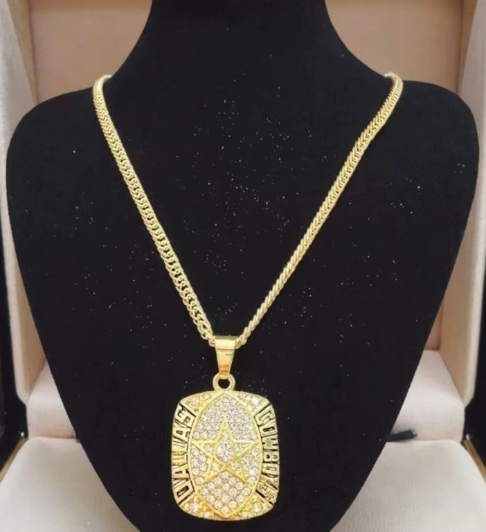 Dallas Cowboys Championship Ring Pendant Necklace With Rhinestones