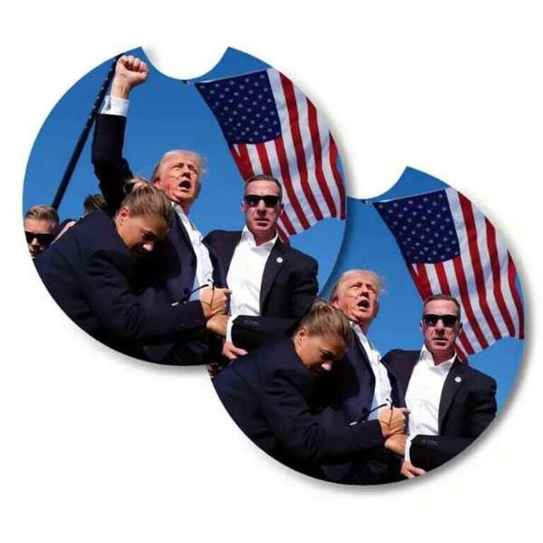 Pair of Trump Photo Car Cup Coasters