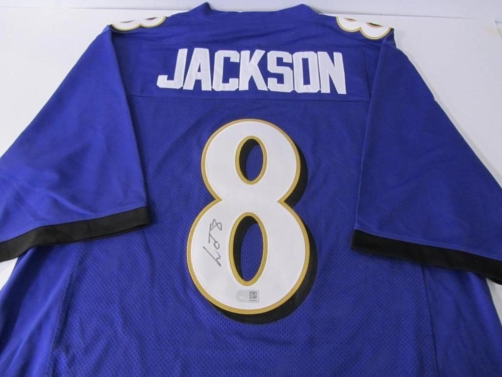 Signed Purple No. 8 Lamar Jackson Football Jersey w/COA