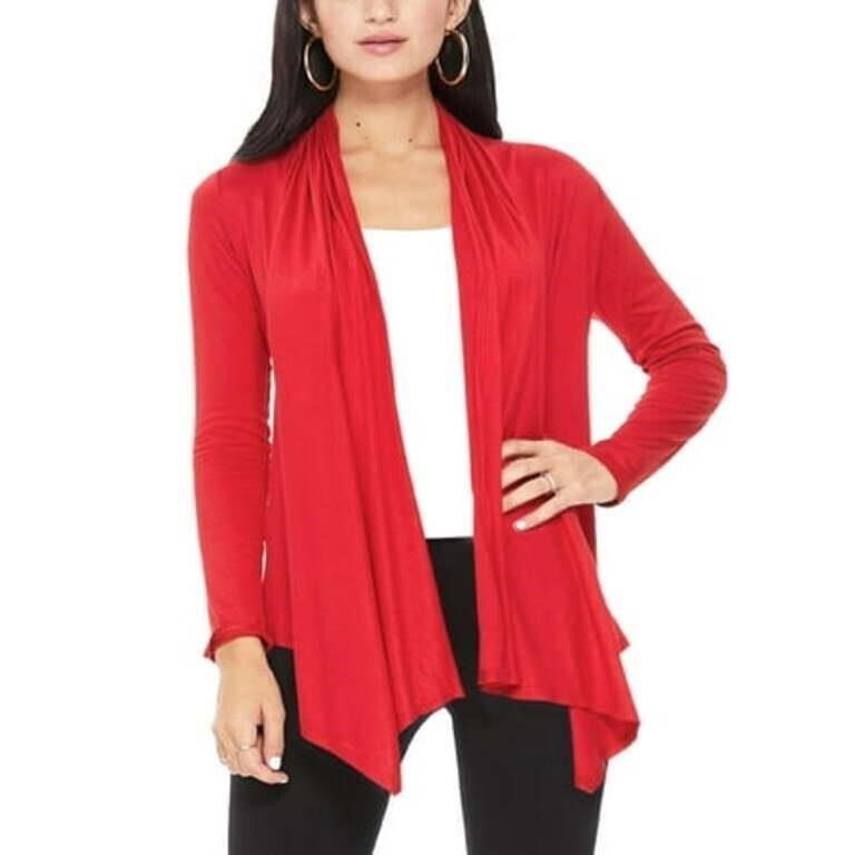 Red Open-Front Draped Cardigan, Long Sleeves Size Medium