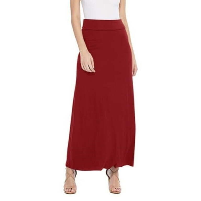 Burgundy Jersey Knit Maxi Skirt with Fold-Over Waistband 2XL