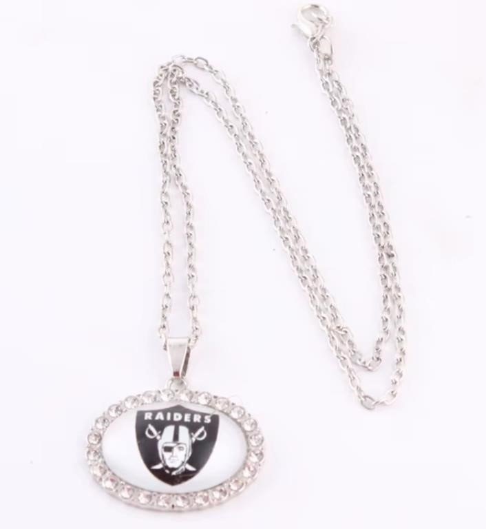 Unbranded Oakland Raiders Rhinestone Oval Pendant Necklace for NFL