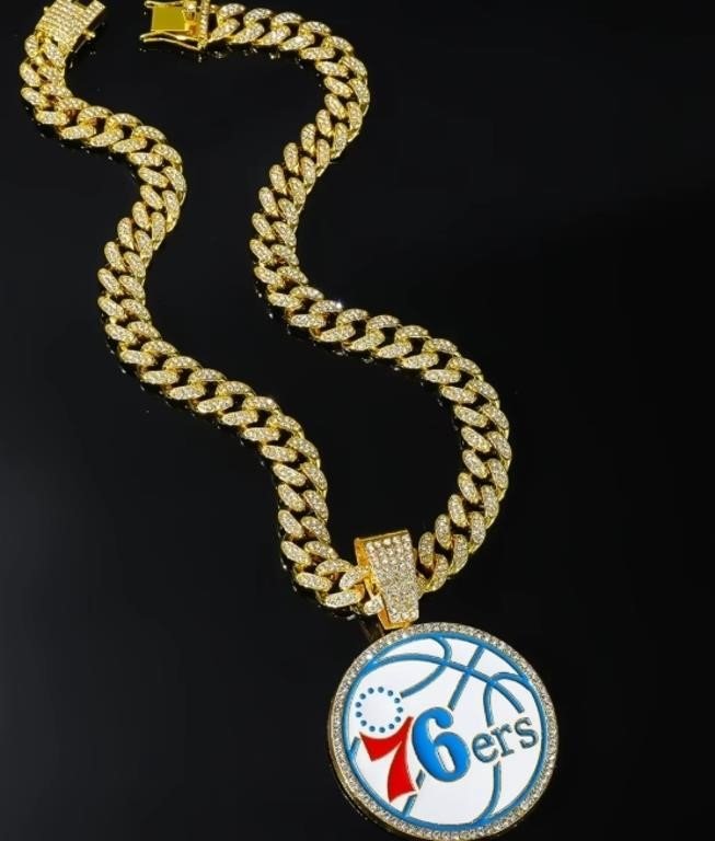 Philadelphia 76ers Logo Medallion Pendant with Cuban Link Chain for Philadelphia 76ers