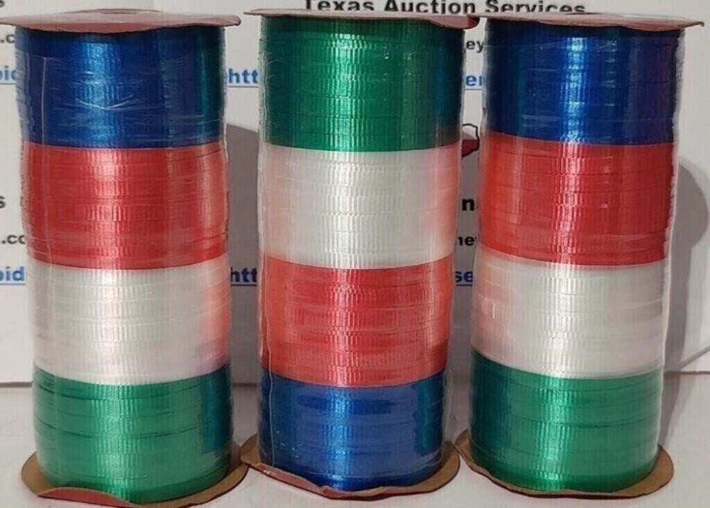 Three Spools of Red, White and Blue Curling Ribbon