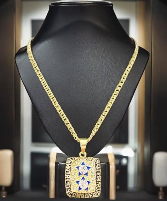 Dallas Cowboys Championship Ring Pendant Necklace With Rhinestones