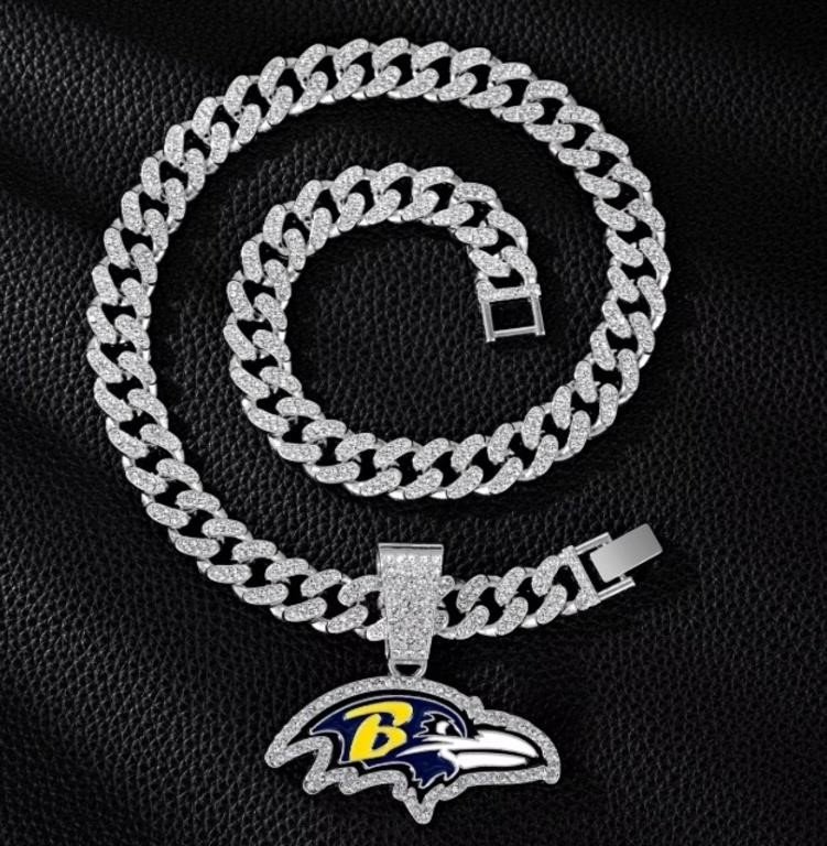 Rhinestone Cuban Link Chain With Baltimore Ravens Logo Pendant