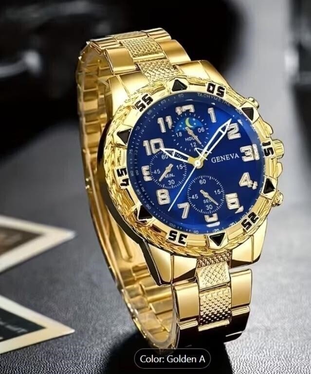 Geneva Gold-Tone Blue Dial Quartz Wristwatch