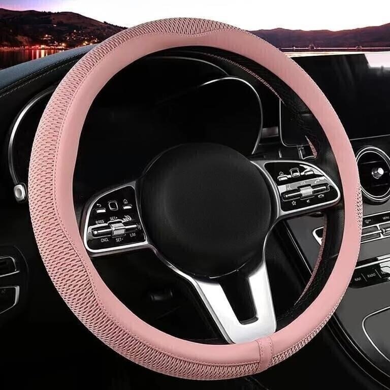 Pink Elastic Mesh Steering Wheel Cover, Universal Fit 15"