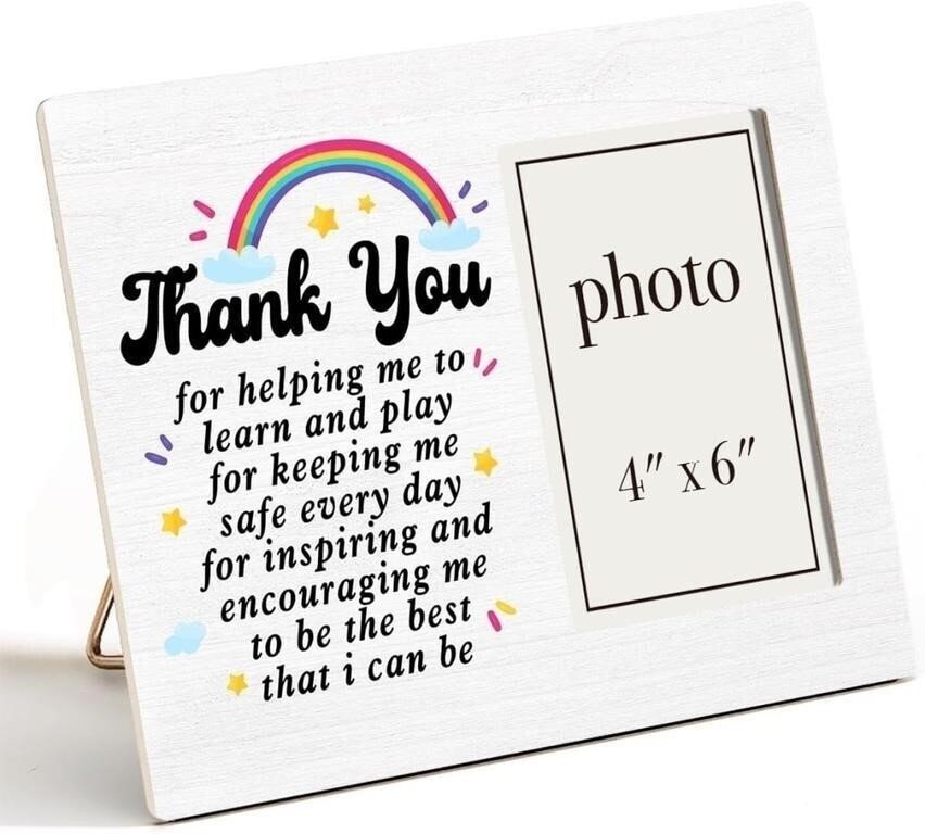 Thank You Teacher Wood Photo Frame 4 x 6 Rainbow Design