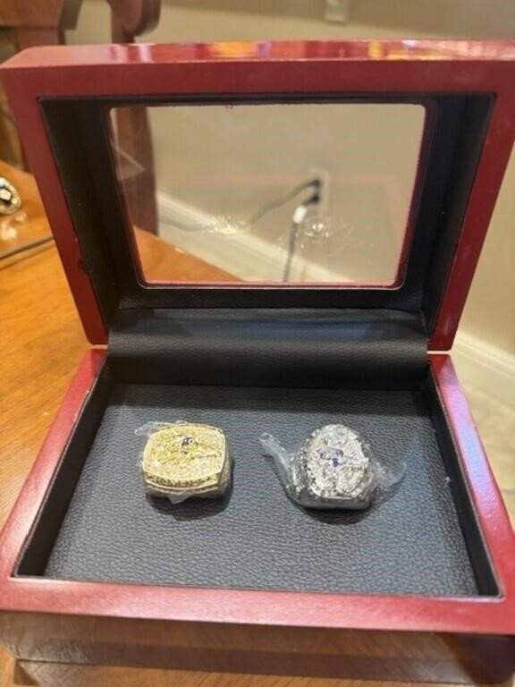 Baltimore Ravens Replica Championship Rings in Wood Display Case