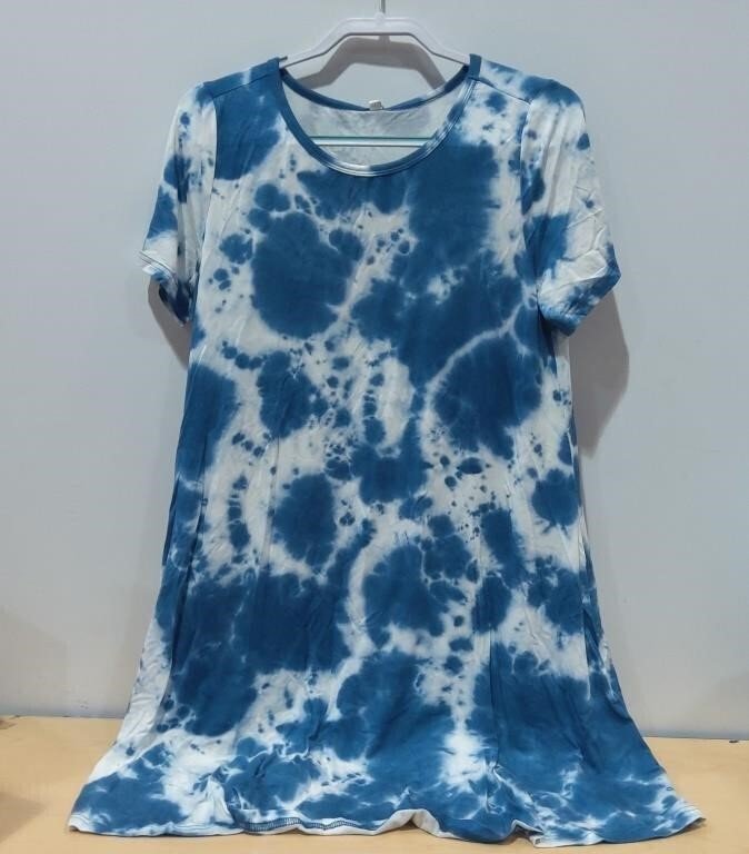Blue and White Tie-Dye Knit T-Shirt Dress Size XL