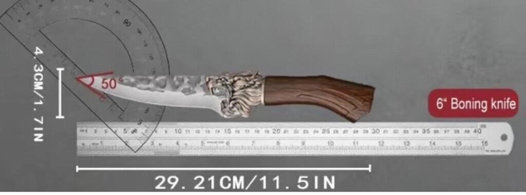Hammered Boning Knife With Lion-Head Bolster