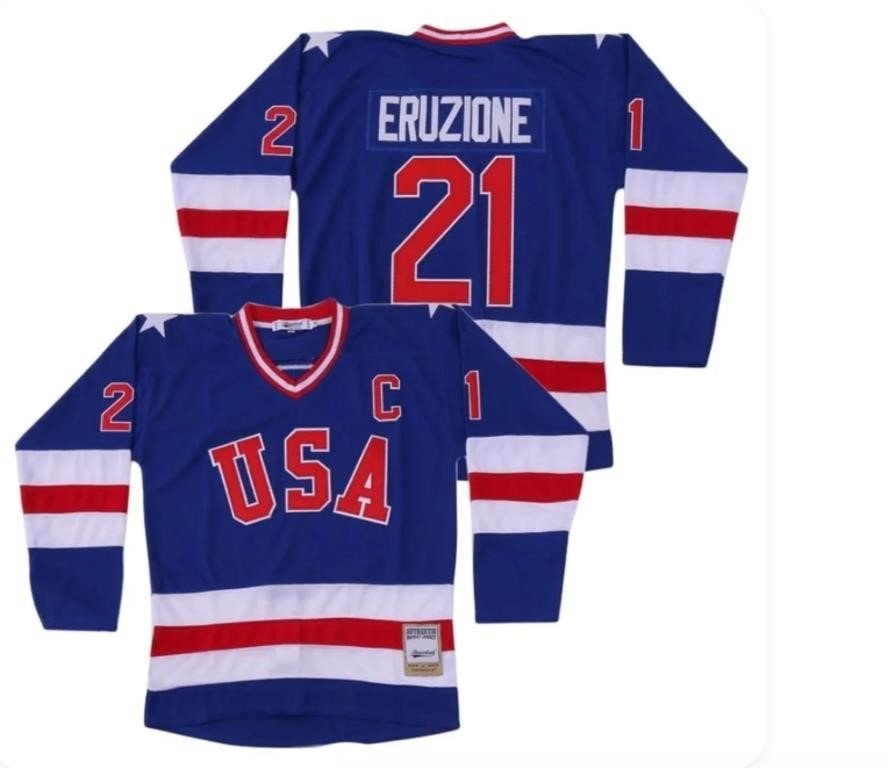 Mike Eruzione No. 21 Team USA Hockey Jersey, Blue Replica Size 3XL