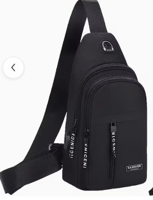 Black Nylon Sling Crossbody Bag with Zip Compartments