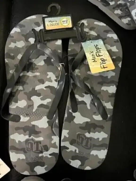 Men's Grey Camouflage Flip Flops, Size 10/11