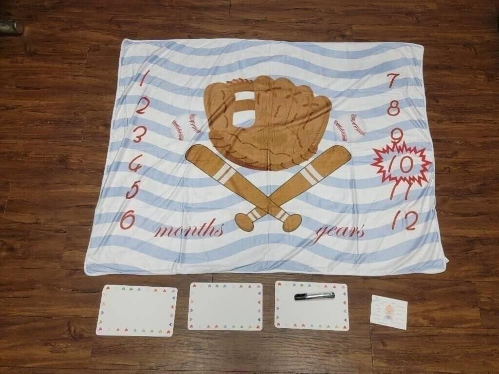 Baseball Themed Baby Milestone Blanket with Chalkboard Cards
