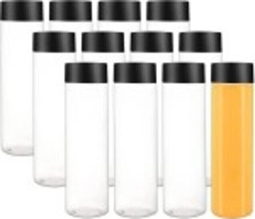Lot of Ten Clear Plastic Bottles with Black Screw Caps