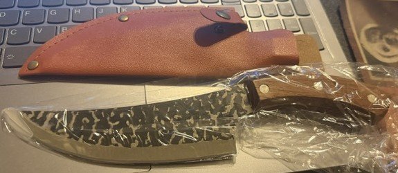 Fixed-Blade Hunting Knife With Wood Handle and Leather Sheath
