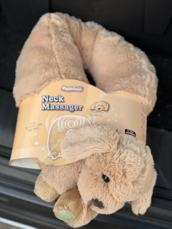 Plush Puppy Neck Massager in Tan, Retail Packaging