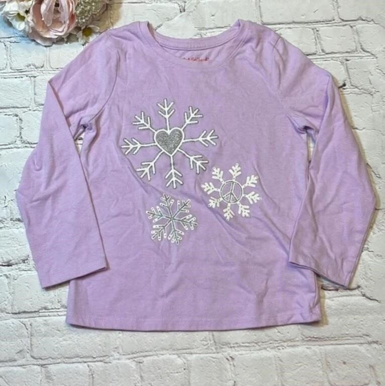Girls Lavender Long-Sleeve Tee with Glitter Snowflake Appliqué 4T