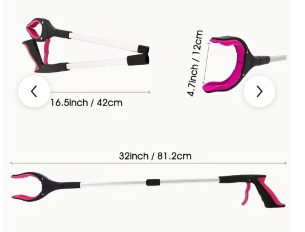 Folding Reaching Grabber Tool, 32 Inch, Black and Pink