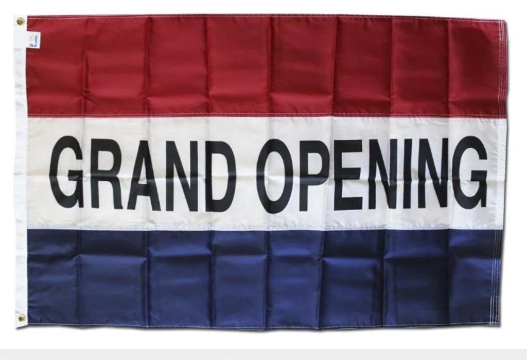 "Grand Opening" Advertising Flag Banner, Red White Blue 3x5