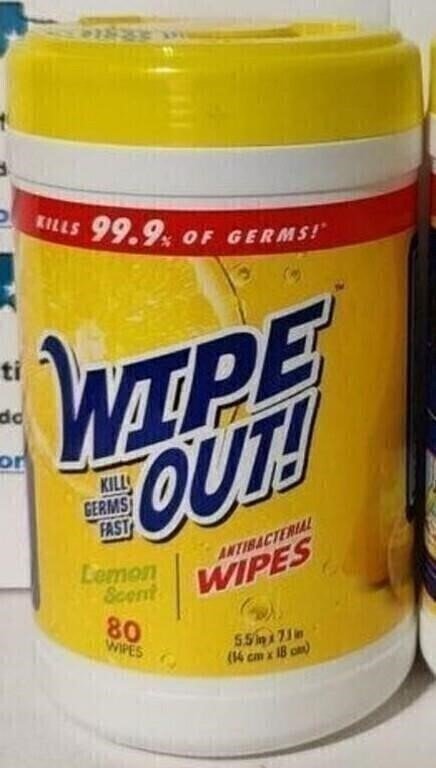Wipe Out! Lemon Scent Antibacterial Wipes, 80-Count Canister Qty 3