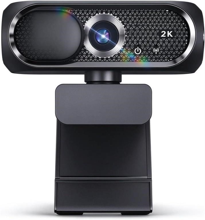 2K Black Webcam With Privacy Shutter and Clip Base