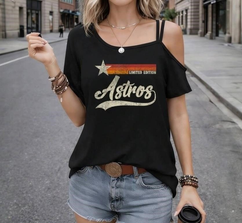 Black Cold-Shoulder "Astros" Graphic Top Houston Astros Size XXL
