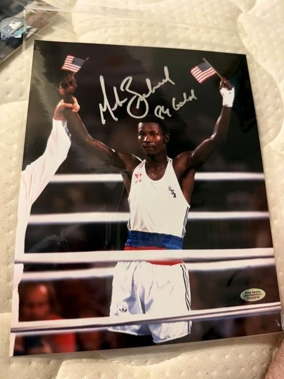 Signed Olympic Boxing Photograph, "84 Gold" Inscription Mark Breland