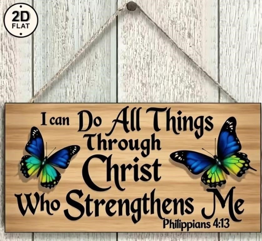 Scripture Wall Sign with Butterflies, Philippians 4:13