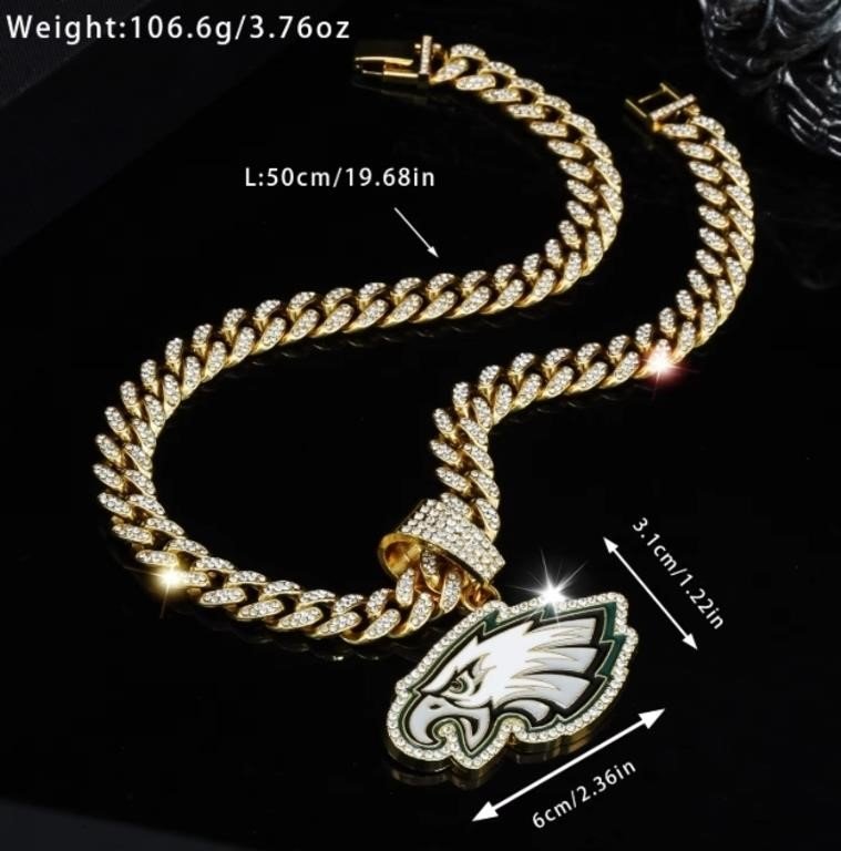 Gold-Tone Cuban Link Chain With Rhinestone Philadelphia Eagles Pendant
